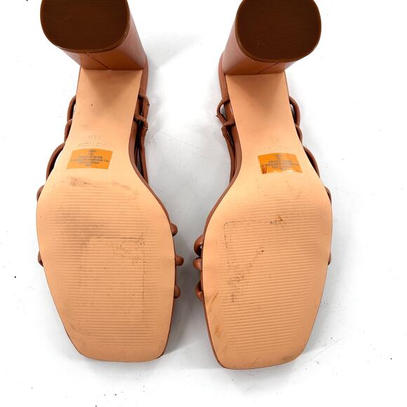 Nine West Getcha Heels 11 Tan NWOT Sandals Mules Strappy Block Heel 90s Y2K - Picture 5 of 8